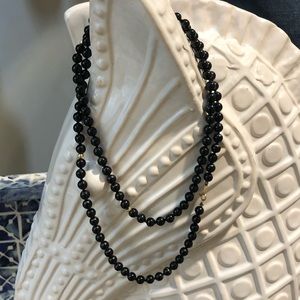 14k gold and 6 mm natural onyx long necklace